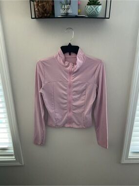 SHEIN Light Pink Zip-Up Cropped Jacket